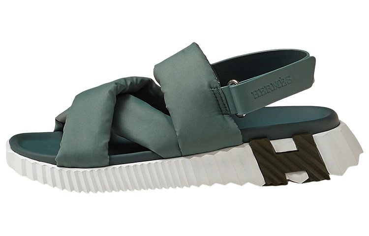 (W) HERMES Electric Fabric Velcro Sandals 'Green Fashion'