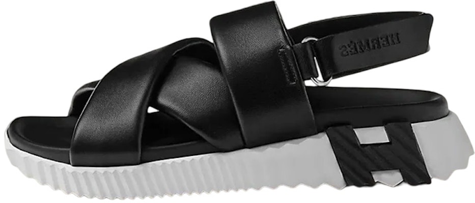 (W) HERMES Sandalias de Cuero Eléctrico Abiertas con Velcro 'Negro Blanco' H222160Z-02 Buy (W) HERMES Sandalias de Cuero Eléctrico Abiertas con Velcro 'Negro Blanco' H222160Z-02