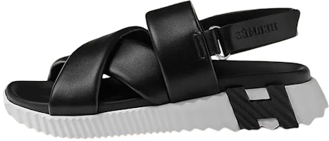 (Women) HERMES Electric Leather Open Toe Velcro 'Black White' H222160Z-02 (Women) HERMES Electric Leather Open Toe Velcro 'Black White' H222160Z-02