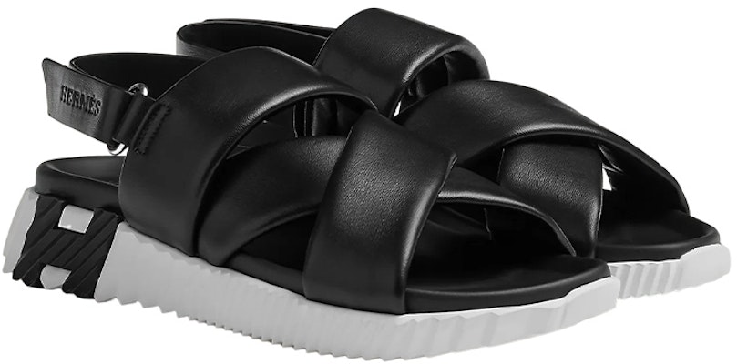 (Women) HERMES Electric Leather Open Toe Velcro 'Black White' H222160Z-02 Order (Women) HERMES Electric Leather Open Toe Velcro 'Black White' H222160Z-02