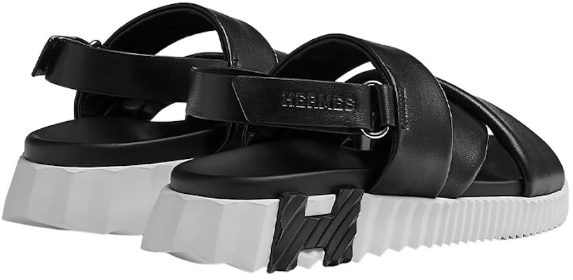 (Women) HERMES Electric Leather Open Toe Velcro 'Black White' H222160Z-02 Lookbook (Women) HERMES Electric Leather Open Toe Velcro 'Black White' H222160Z-02