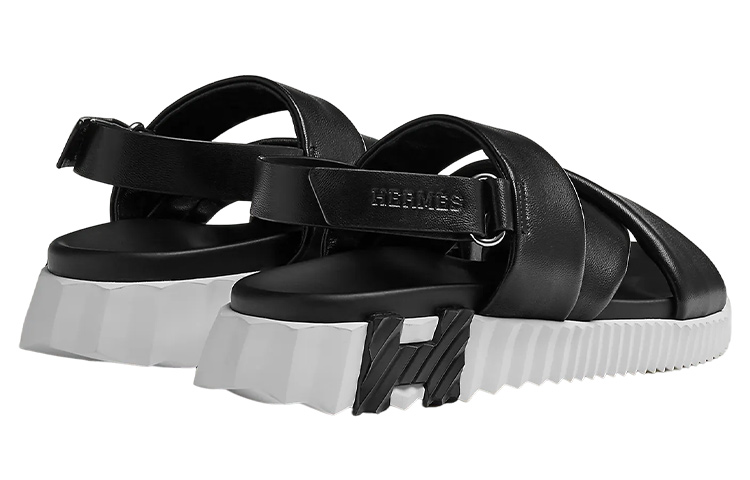 Lookbook (W) HERMES Sandalias de Cuero Eléctrico Abiertas con Velcro 'Negro Blanco' H222160Z-02