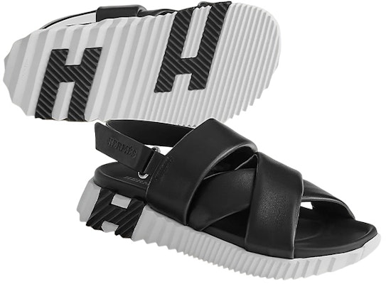 (W) 에르메스 전동 가죽 벨크로 샌들 (블랙/화이트) H222160Z-02 Shop (W) 에르메스 전동 가죽 벨크로 샌들 (블랙/화이트) H222160Z-02