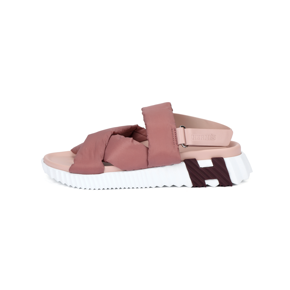 (Women) HERMES Electric Velcro Flat Sandals Pink Womens Beach Slides H222286Z 2W