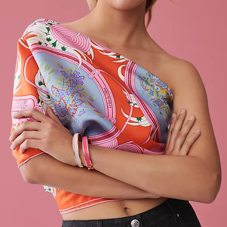 (Women) HERMES Embroidered Pattern Silk Scarf Women’s Orange H003972S03 圖 3