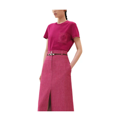 (Women) HERMES Embroidered Pocket Short Sleeve T-Shirt Pink (). H4H4615DA3J