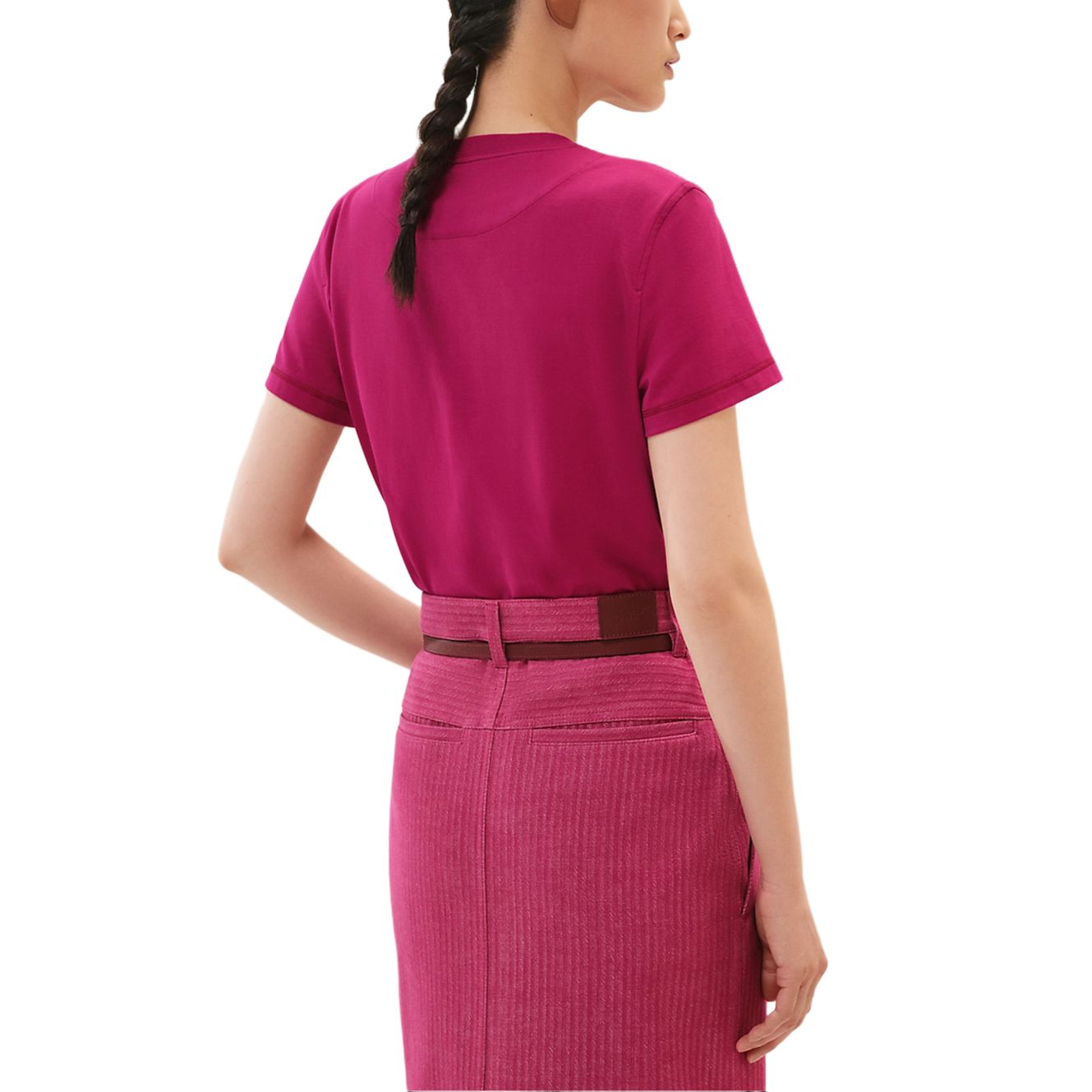 Lookbook (W) Camiseta Rosa de Manga Corta com Bolsillo Bordado HERMES. H4H4615DA3J