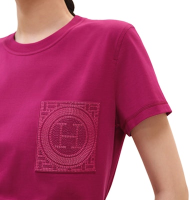 (W) Camiseta Rosa de Manga Corta com Bolsillo Bordado HERMES. H4H4615DA3J Shop (W) Camiseta Rosa de Manga Corta com Bolsillo Bordado HERMES. H4H4615DA3J