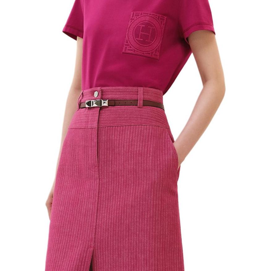 Details for (W) Camiseta Rosa de Manga Corta com Bolsillo Bordado HERMES. H4H4615DA3J