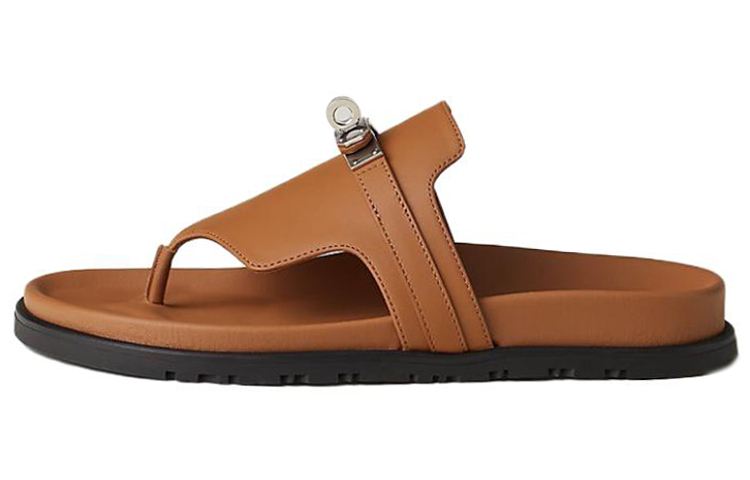 (Women) HERMES Empire Leather Open-Toe Flat Sandal 'Brown Fashion' H221074Z-A3