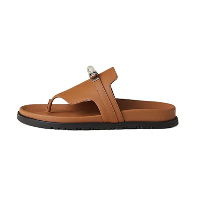 (W) HERMES Empire Leather Open-Toe Flat Sandal 'Brown Fashion'