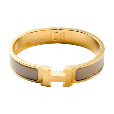(Women) HERMES Enamel Bracelet H Logo Beige Gold H700001F-19PM