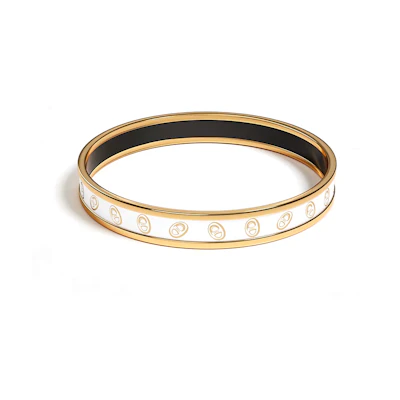 (Women) HERMES Enamel Gold-Plated Metal Bracelet White with Pattern Print. H214411F C6
