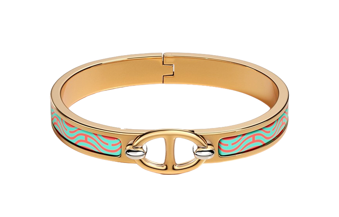 Order (W) HERMES Gelang Bersadur Emas dengan Corak Hiasan Wanita Emas. H200003FF2PM