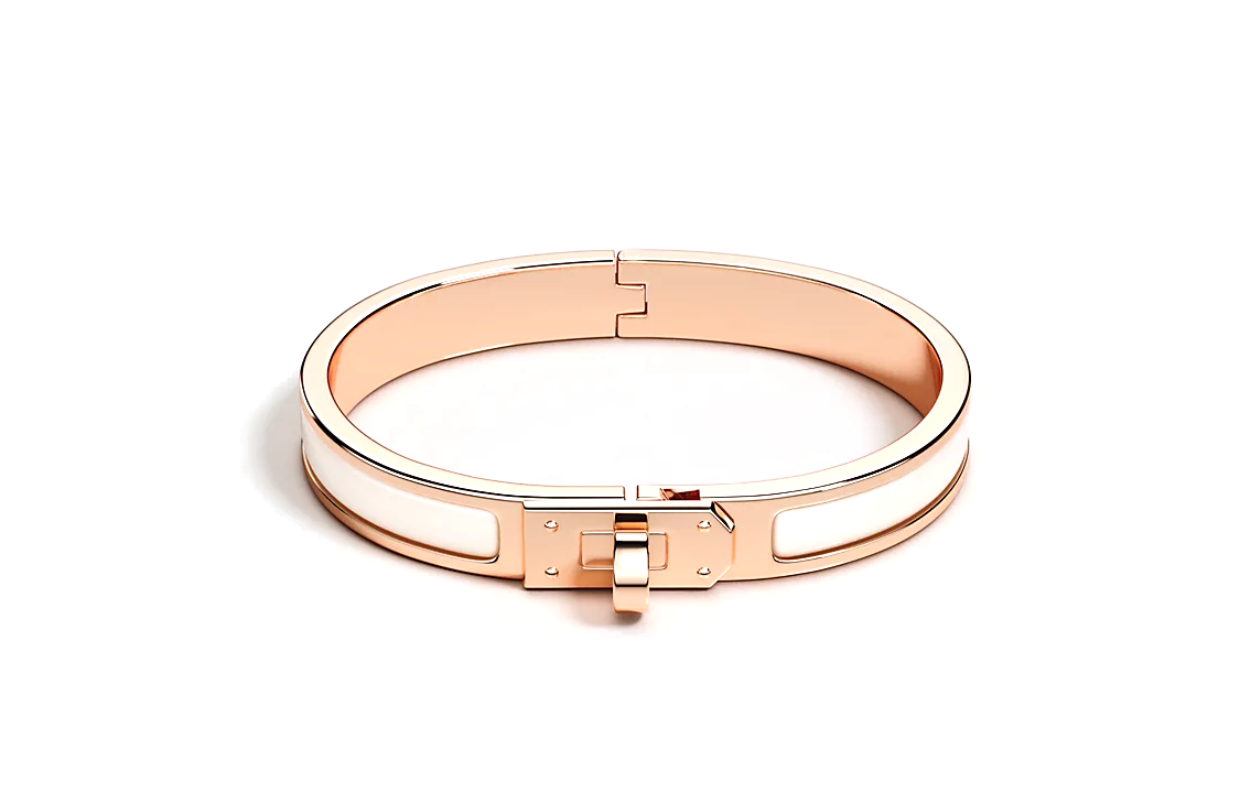 Order (W) HERMES 白色玫瑰金字母設計琺瑯金屬手鐲 女士款 H200004FO85GM