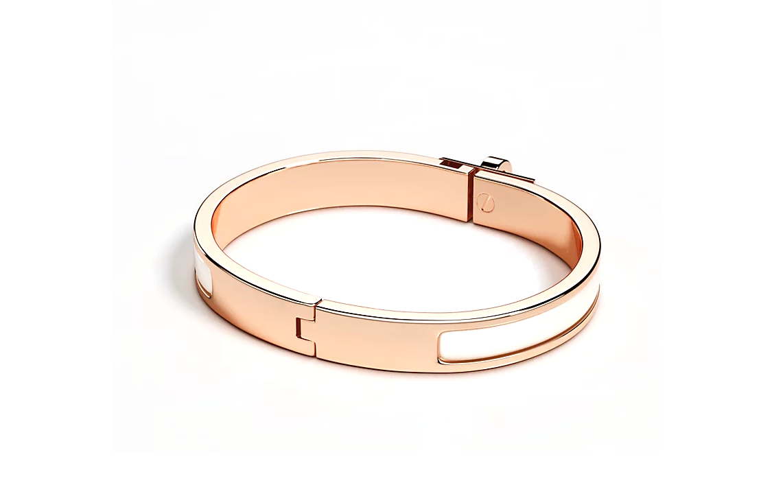 Lookbook (W) HERMES 白色玫瑰金字母設計琺瑯金屬手鐲 女士款 H200004FO85GM