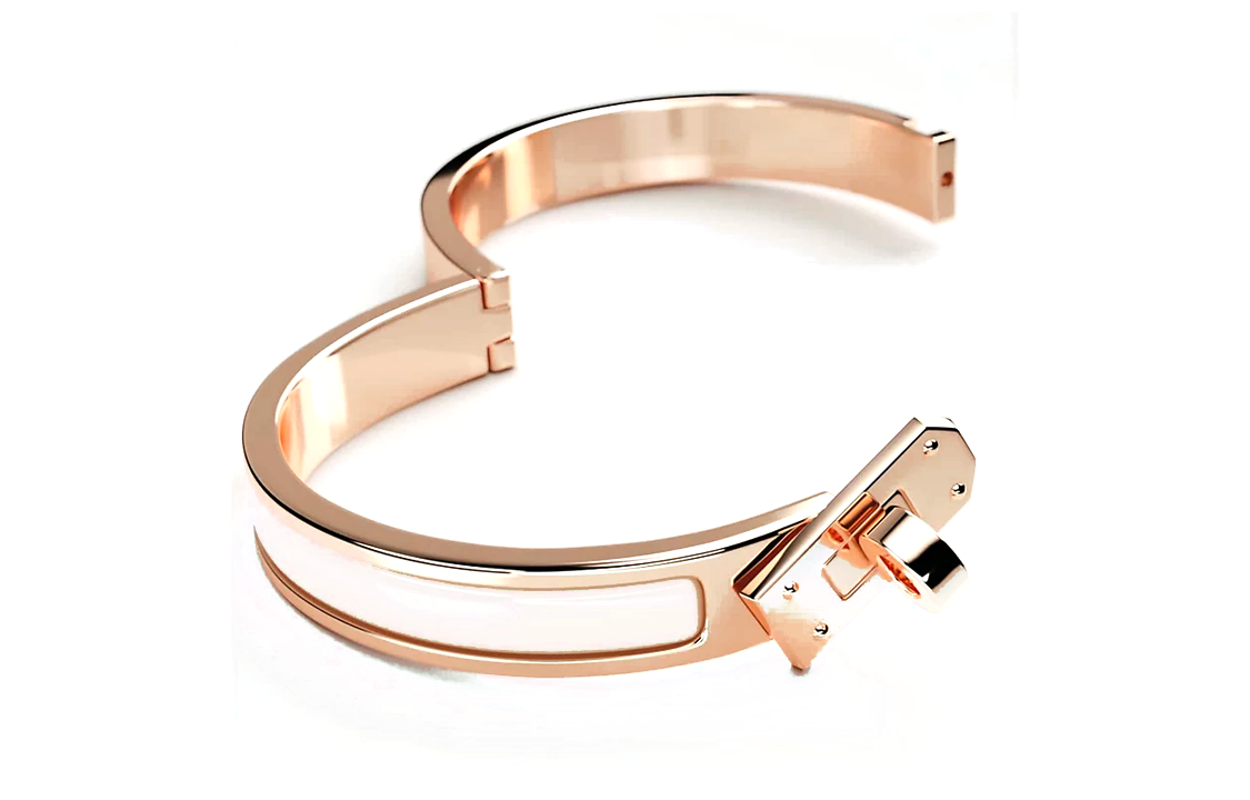 Shop (W) HERMES 白色玫瑰金字母設計琺瑯金屬手鐲 女士款 H200004FO85GM