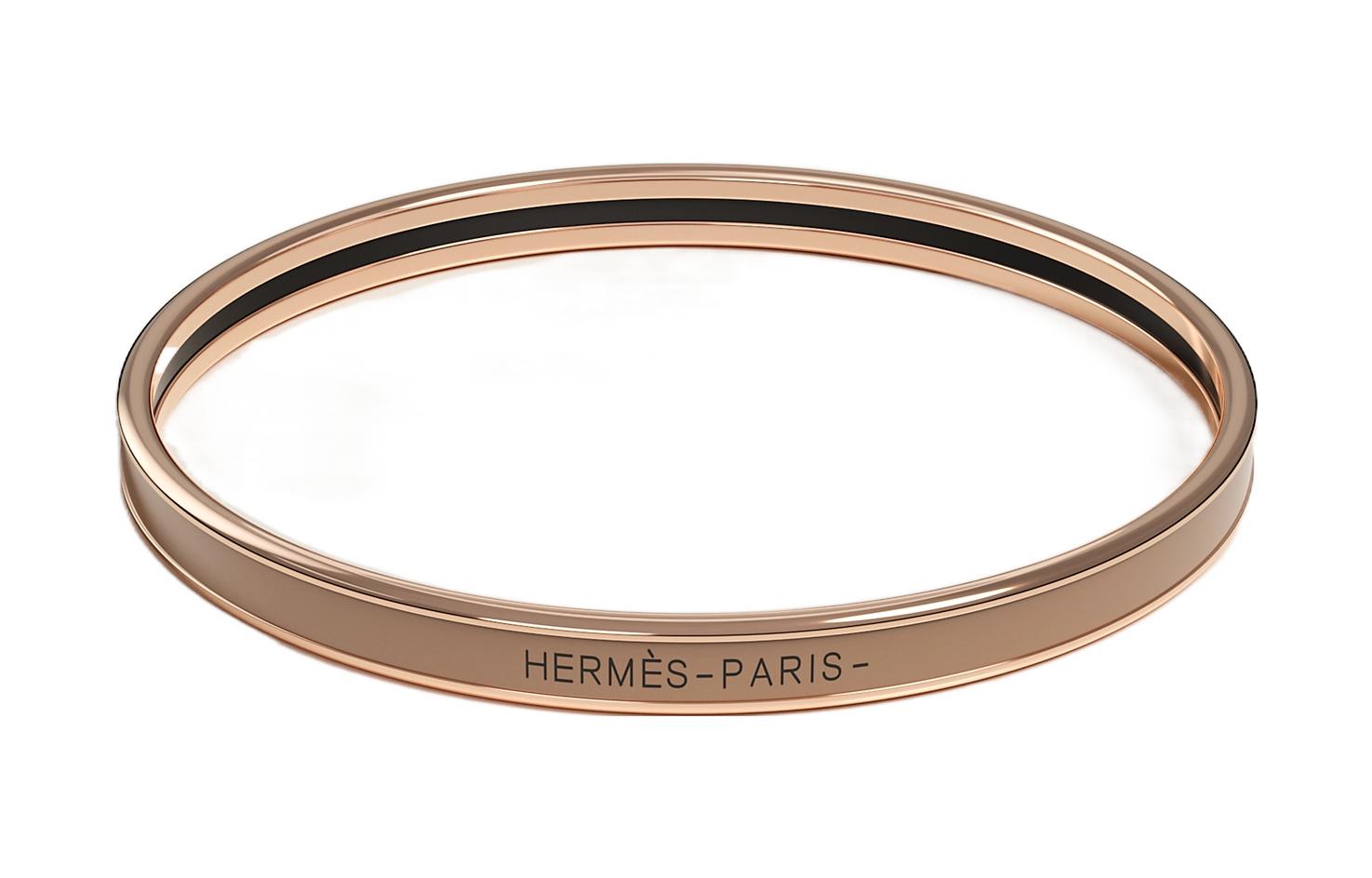 (Women) HERMES Enamel Ultra-Slim Rose Gold Bracelet for Women - Chestnut Brown. H240001FO6465