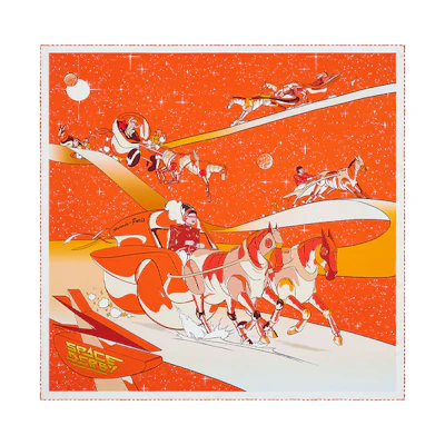 (Women) HERMES Equestrian Space 90cm Silk Scarf Women Orange H003573S-21