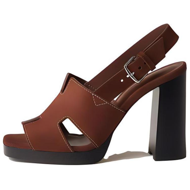 W) エルメス 茶色 オープントゥ サンダル 太ヒール H231131Z-A3を購入