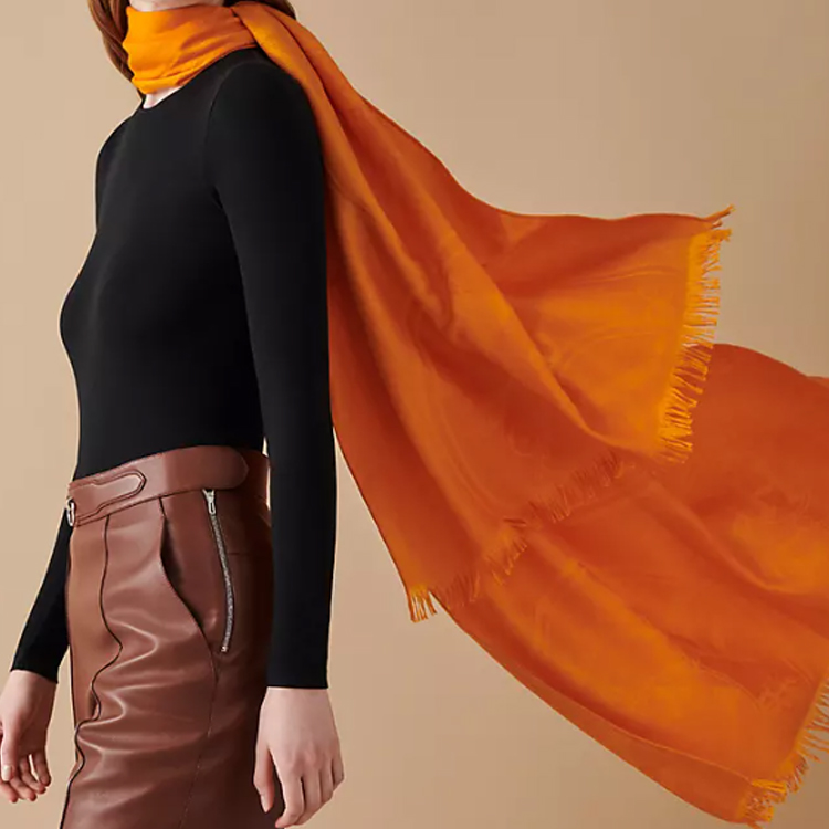 Lookbook (W) 爱马仕Ex-Libris提花羊毛围巾金色女士款 H262494S72