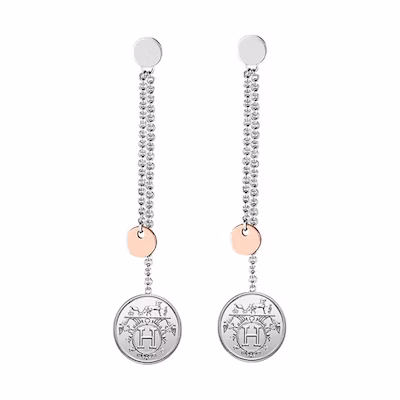 (Women) HERMES Ex-Libris Silver & Rose Gold Small Earrings Silver H120540B-00