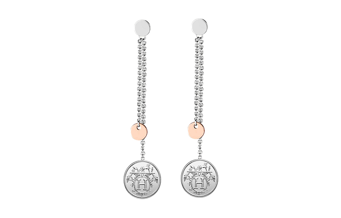 (Women) HERMES Ex-Libris Silver & Rose Gold Small Earrings Silver H120540B-00 圖 2
