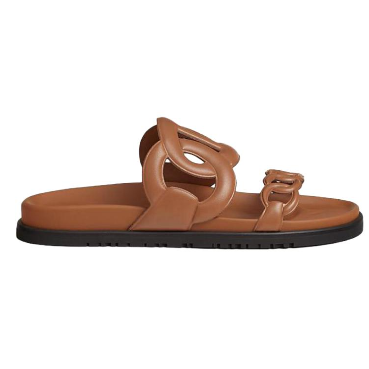 (W) HERMES Extra 'Brown Leather Slides' 圖 2