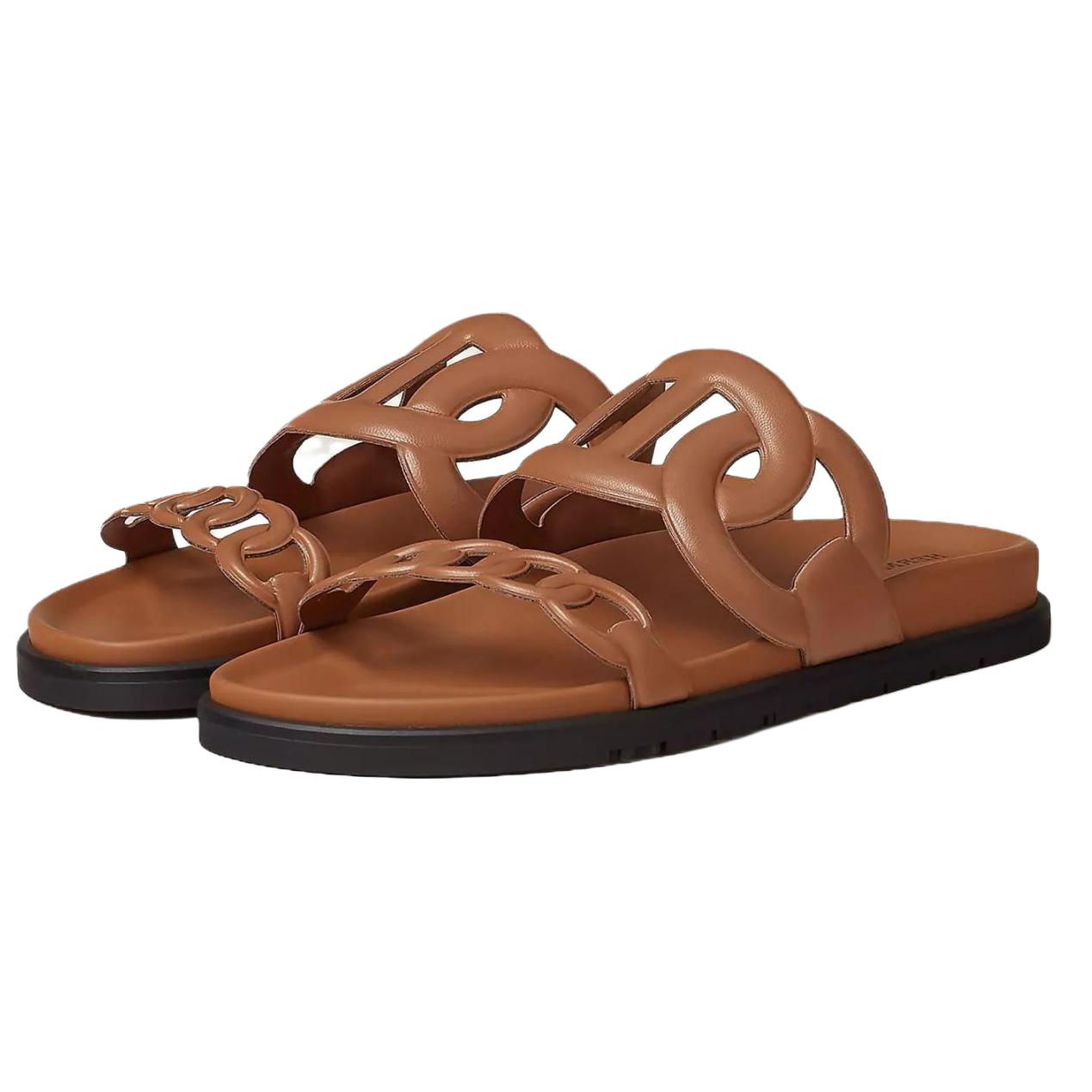 (W) HERMES Extra 'Brown Leather Slides' 圖 3