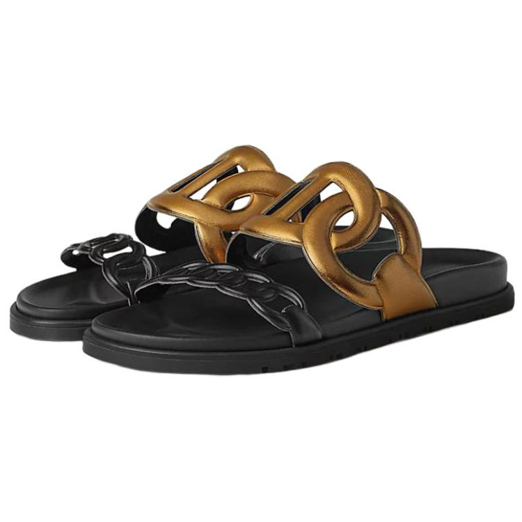 Lookbook (W) HERMES Chanclas de Cuero Extra 'Negro' H222153Z-D0