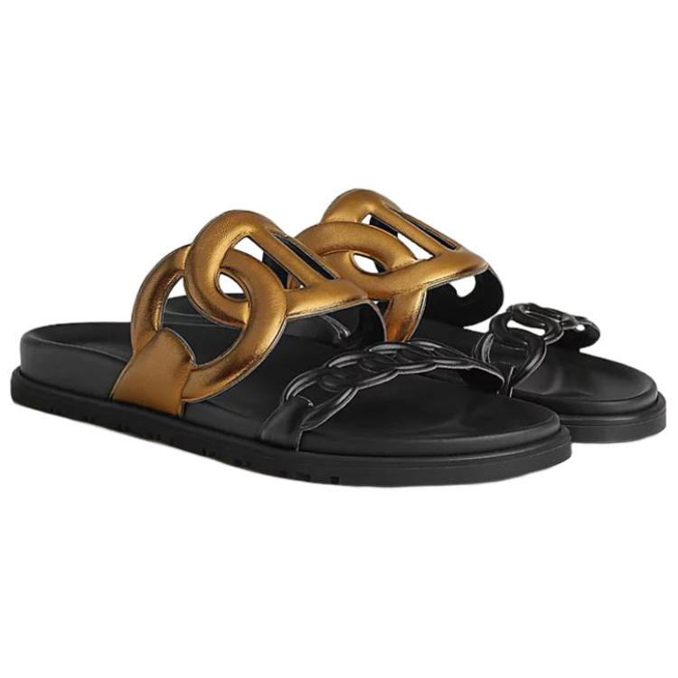 Shop (W) HERMES Chanclas de Cuero Extra 'Negro' H222153Z-D0