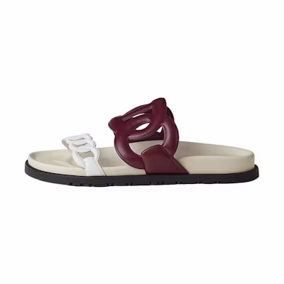 (W) HERMES Extra Leather Open-Toe Flat Sandals 'Red White'