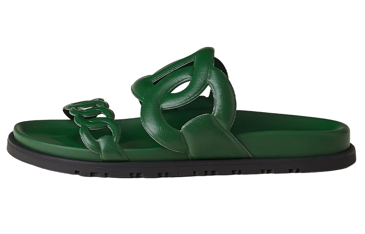 Buy (W) 爱马仕绿色加厚真皮拖鞋 H222302Z-H0