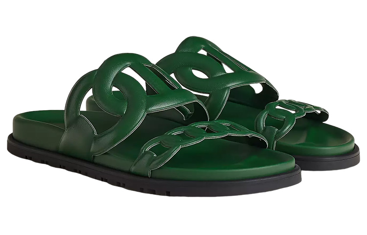 Shop (W) 爱马仕绿色加厚真皮拖鞋 H222302Z-H0