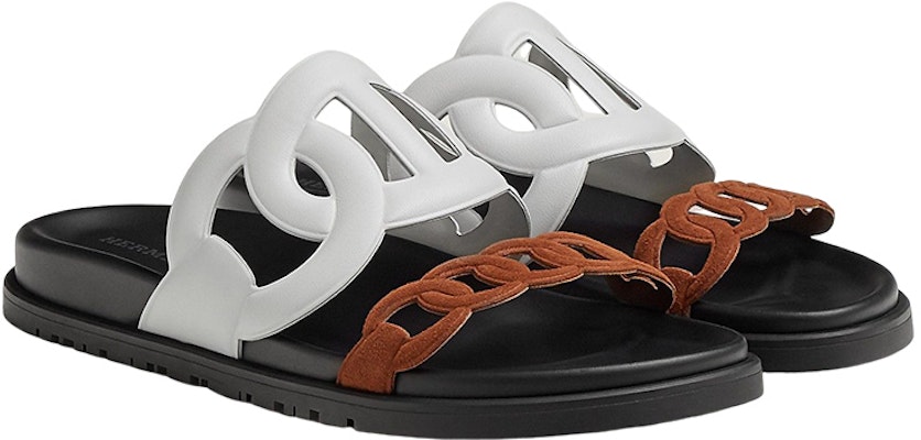 (W) HERMES Slip-On Kulit Tambahan 'Putih Coklat' H222152Z-90 Lookbook (W) HERMES Slip-On Kulit Tambahan 'Putih Coklat' H222152Z-90