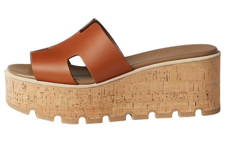 (Women) HERMES Eze 30 'Brown Calfskin Peep-Toe Platform' H231116Z-A3