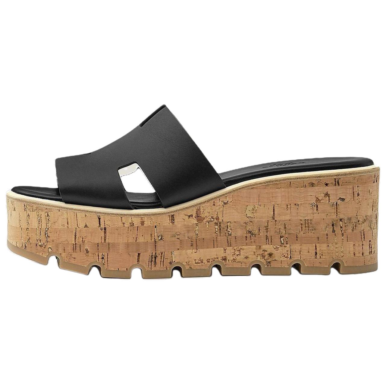 (Women) HERMES Eze Leather Slides 'Open-Toe Comfort Black' H221026Z-02