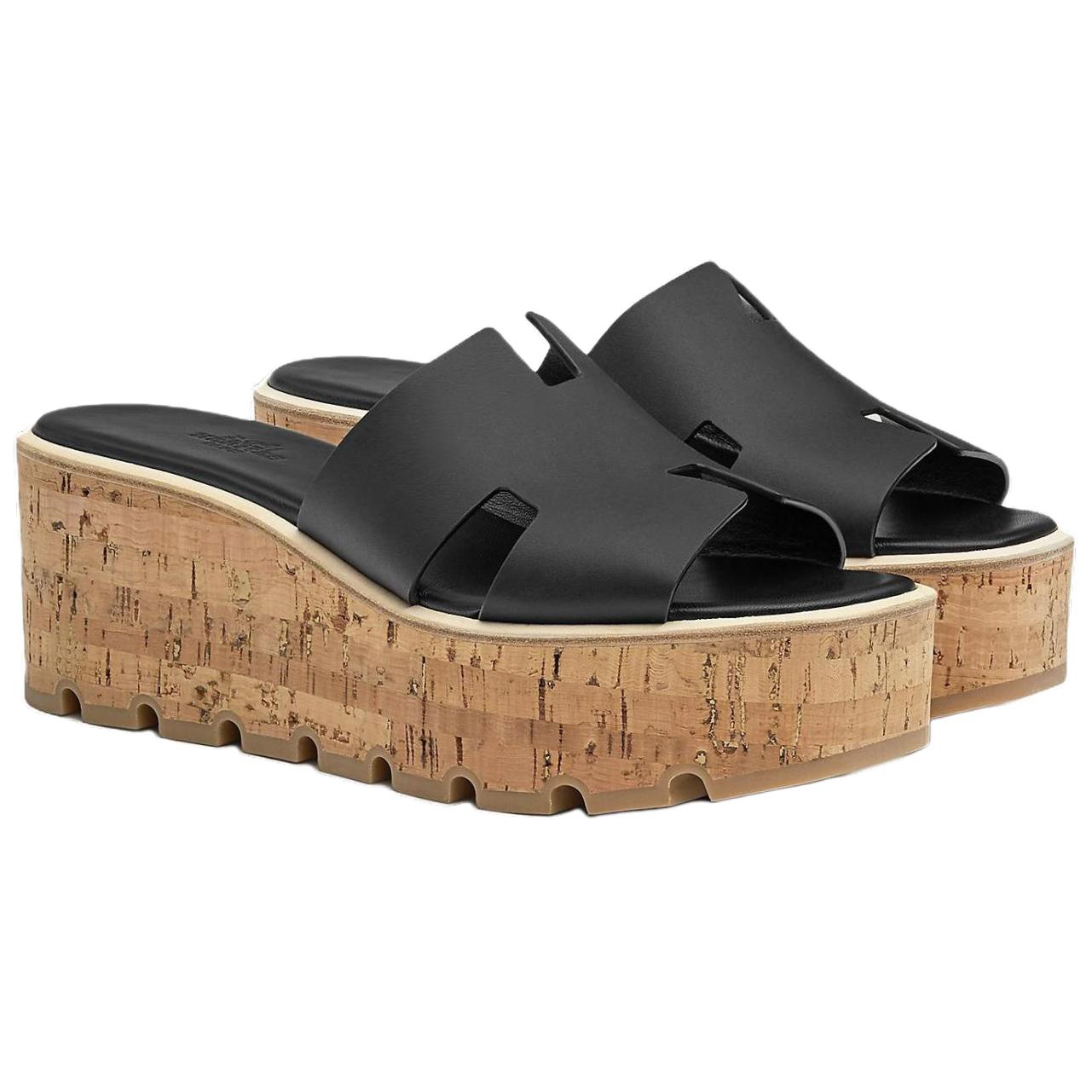 Shop (W) HERMES Eze Leren Slippers ''Open-Toe Comfort Zwart'' H221026Z-02