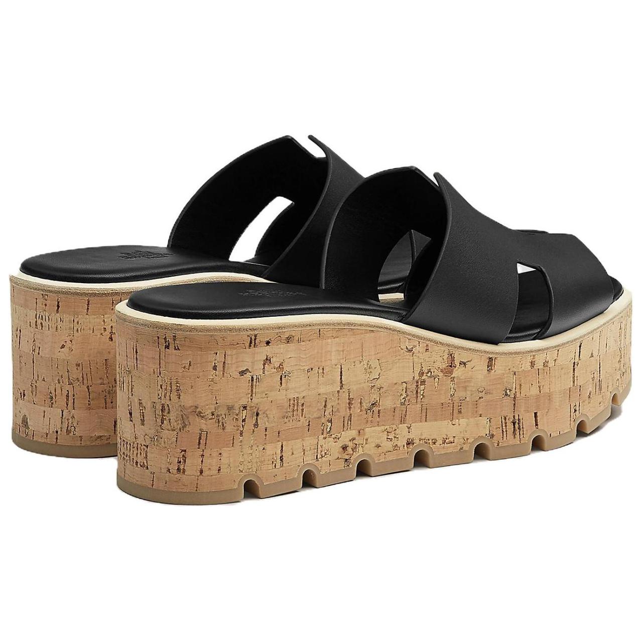 Purchase (W) HERMES Eze Leren Slippers ''Open-Toe Comfort Zwart'' H221026Z-02