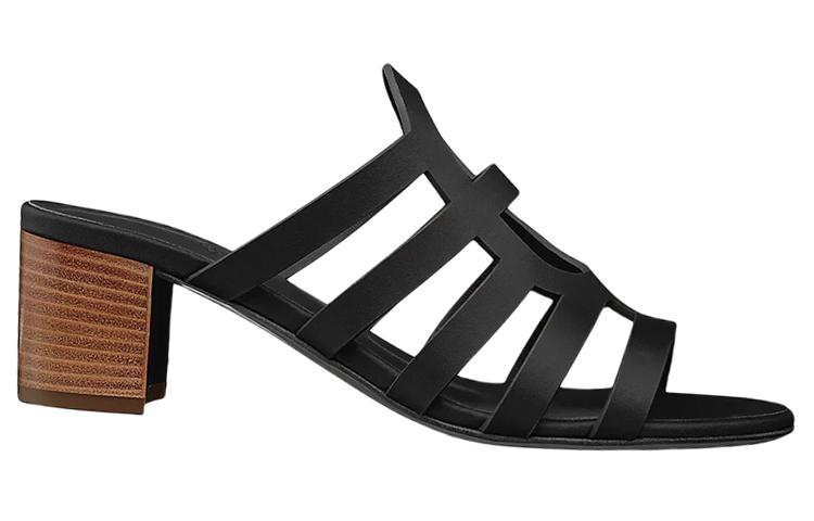 Order (W) Sandalias de Tacón Alto de Piel de Ternera HERMES 'Negro' H211007Z-02