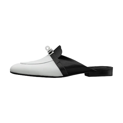 (W) HERMES Fashion Leather Flats 'Black White'