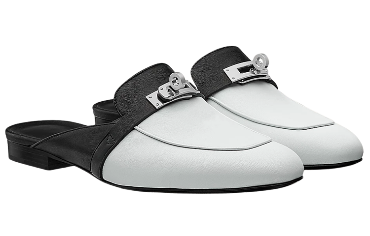 Order (W) HERMES Sepatu Datar Kulit Fashion 'Hitam Putih' H211247Z-90