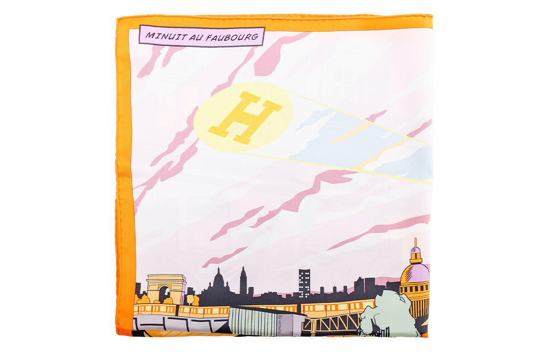 (Women) HERMES Faubourg Midnight Silk Scarf 70cm Orange/Grey/Sulfur Yellow Women. H982820S-18 圖 3