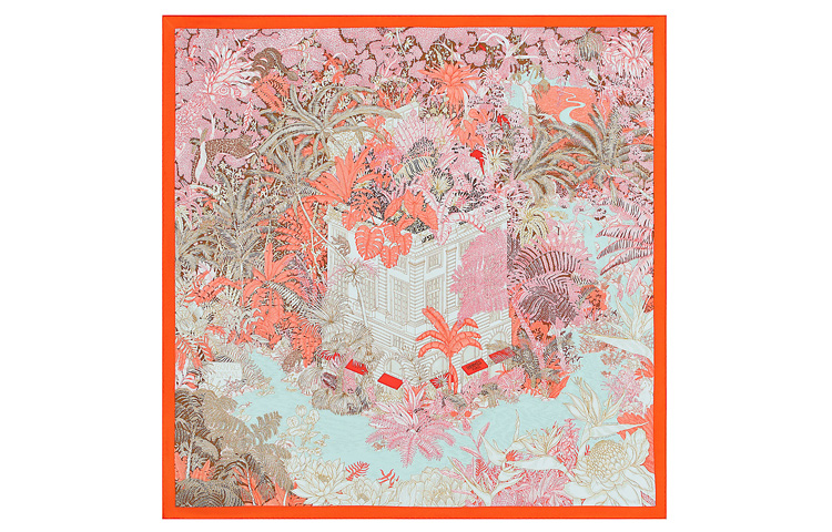 (Women) HERMES Faubourg Tropical Scarf Orange for Women H003602S-05