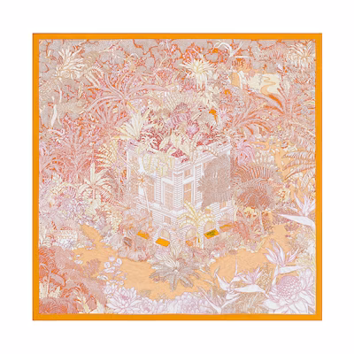 (Women) HERMES Faubourg Tropical Scarf Women’s Rose/Orange Colorway H003602S-09