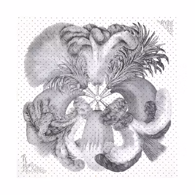 (Women) HERMES Feather Pattern 90cm Silk Scarf Women White/Black/Gray H003851S-03