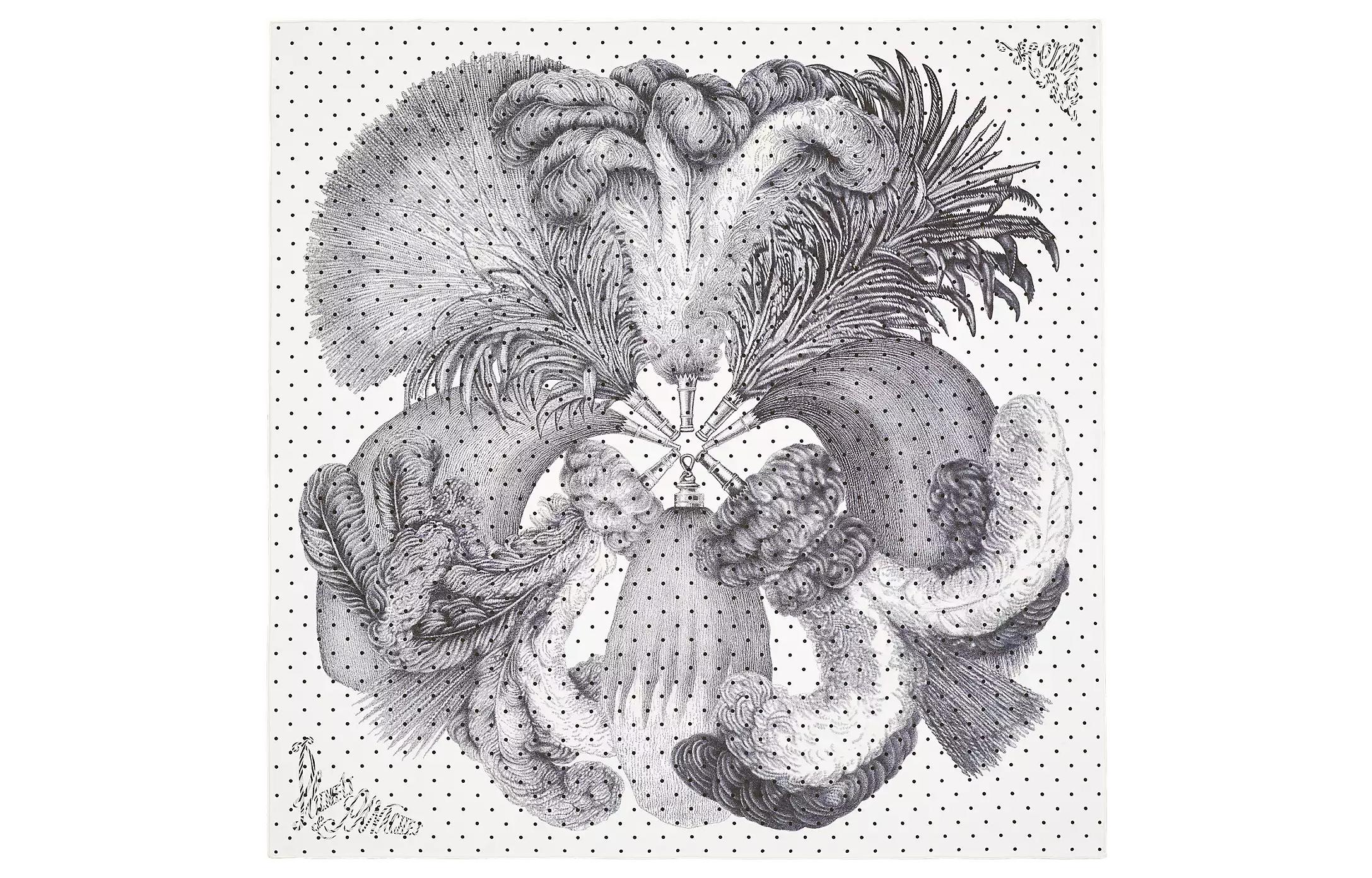 (Women) HERMES Feather Pattern 90cm Silk Scarf Women White/Black/Gray H003851S-03 圖 2