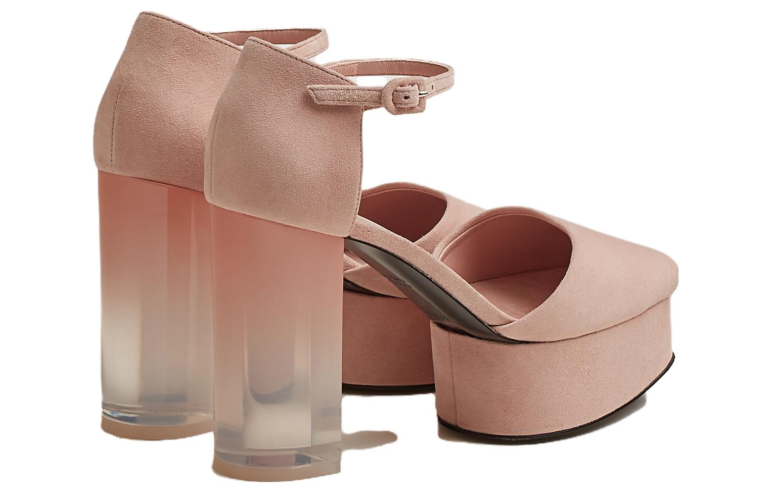 Shop (W) 爱马仕Fever粉色水晶扣露趾高跟鞋 H222010Z-R0