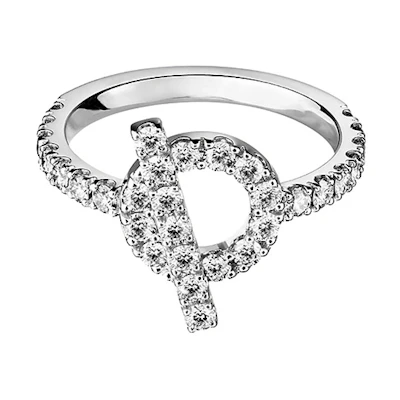 (Women) HERMES Finesse Signature Clasp Diamond Ring for Women - Silver White H219610B-000