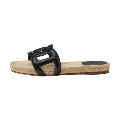(W) HERMES Flat Sandal 'Black Leather Fashion'